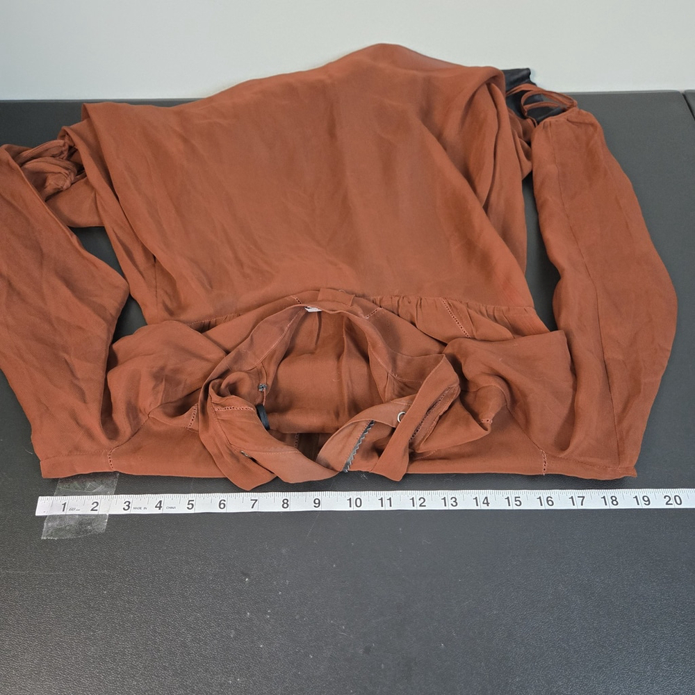 Coach 1941 Silk Sheer Western Tie Neck Dress Small Brown Prairie Boho Romantic - Picture 6 of 8
